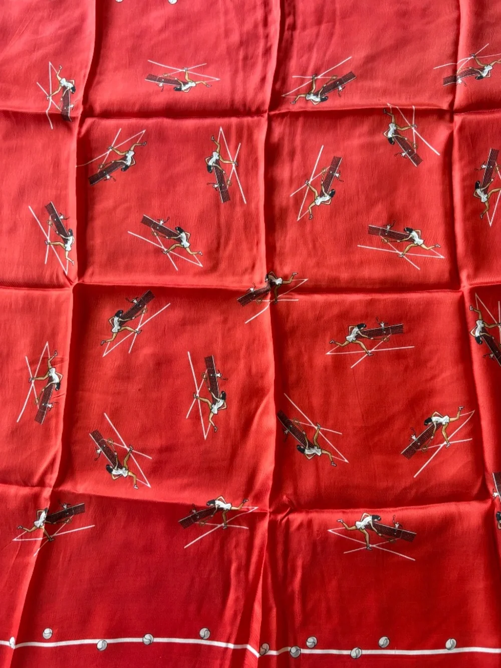 Vintage Echo Tennis Silk Scarf | Country Club Preppy Tennis Motif Chic Glam